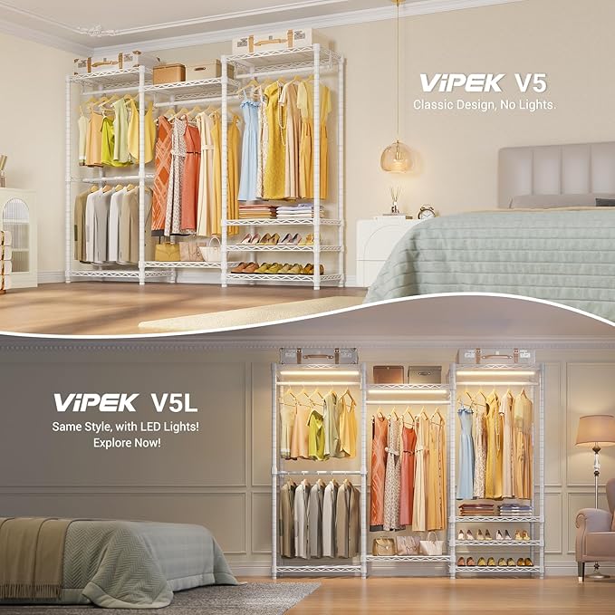 VIPEK V5 Portable Closet Wardrobe Heavy Duty Clothes Rack, Freestanding Clothing Racks with 4 Hang Rods & 8 Shelves, Adjustab