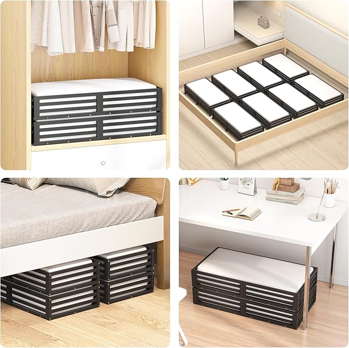 Bamboo Under Bed Storage Containers- Underbed Organizer with Wheels with Large Capacity Dust Bag,Sturdy Wood Rolling Under Be