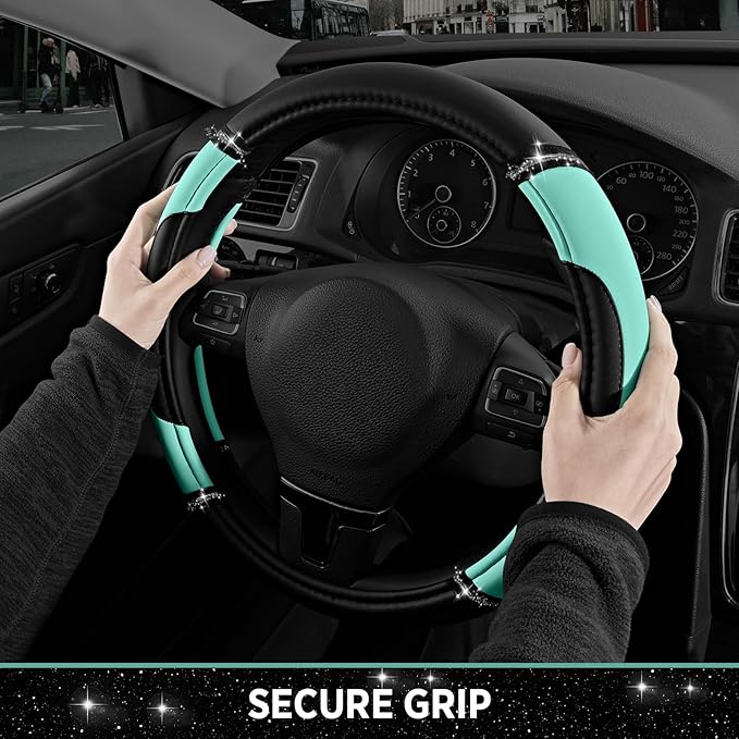 Road Comforts Leather Steering Wheel Cover - Made with PVC Leather - Anti-Slip, Universal Fit 14 1/2 inches to 15 inches - Mi
