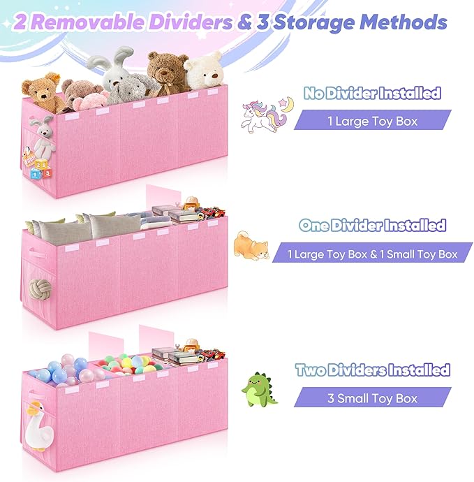 Mabahoo Extra Large Toy Box, Toybox for Kids Boys Girls, Collapsible Sturdy Toy Storage Organizer with Mesh Pockets, 40"x14"x