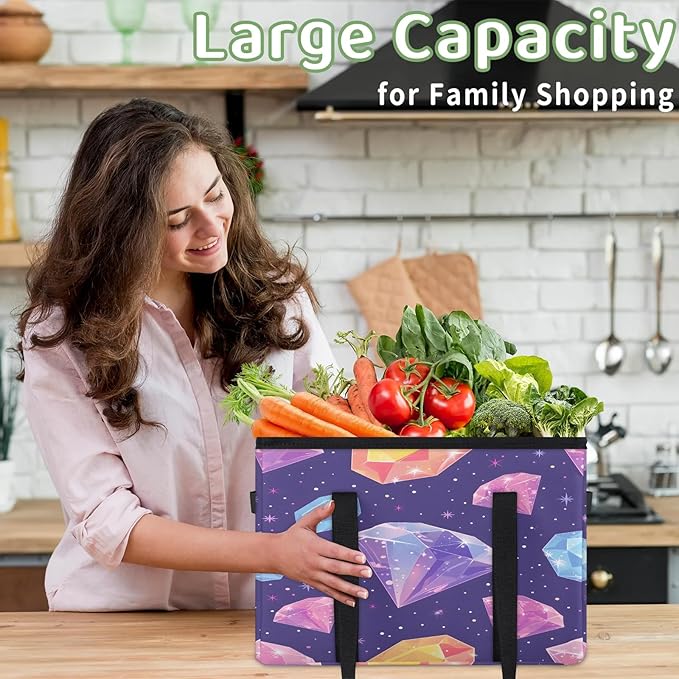 Reusable Grocery Bag, Foldable Large Shopping Tote Bag for Groceries Kitchen Picnic Car Trunk