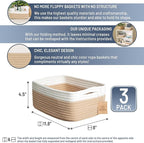 NaturalCozy 11.8"x8"x4.5” Storage Baskets for Shelves 3 Pack | Cotton Rope Woven Small Baskets for Organizing | Small Storage