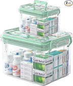 UFI Clear Medicine Storage Box with Lids, 2 Pack Portable First Aid Organizer with Handle, Stackable Storage Containers for F