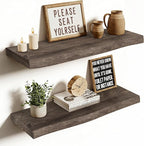 Vivelove Live Edge Floating Shelves 24 inch, Solid Elm Wood Wall Display Shelf with Invisible Bracket for Living Room Bedroom