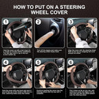 SEG Direct Steering Wheel Cover 14.5-15 inch (37-39 cm) Medium Size, Microfiber Leather, Non-Slip Comfortable Grip, Fits Cars