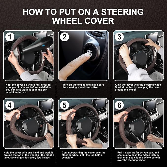 SEG Direct Steering Wheel Cover 14.5-15 inch (37-39 cm) Medium Size, Microfiber Leather, Non-Slip Comfortable Grip, Fits Cars