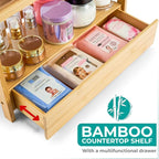 Sorbus Bamboo Bathroom Counter Organizer – 2-Tier Shelf with Hidden Drawer for Vanity, Matcha Station, Bathroom Sink Organize