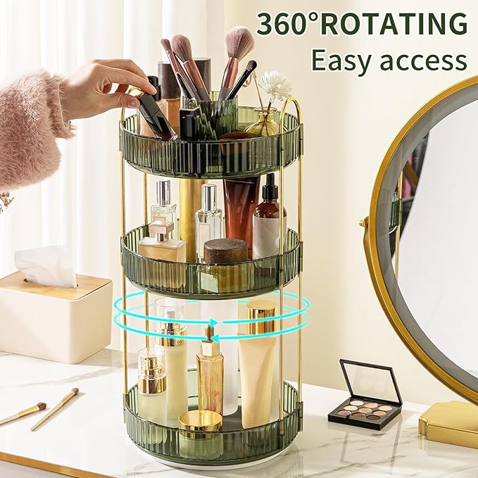360° Rotating Makeup Organizer, Large-Capacity Skincare Make Up Storage 3 Tier Perfume Organizers Cosmetic Dresser Organizer 