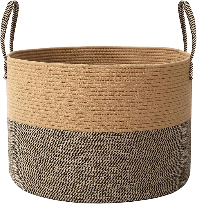 JMvicyroam 115L Extra Large Blanket Basket for Living Room - Woven Cotton Rope Laundry Hamper with Reinforced Handles - Stora