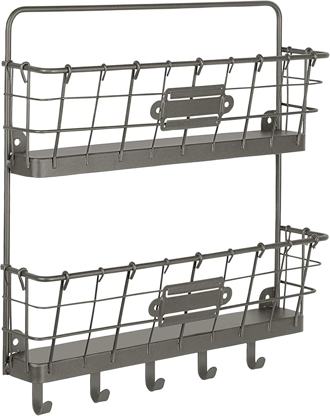 Spectrum Mail and Key Organizer for Wall, Vintage 2-Tier Mail Holder for Wall with 5 Key Hooks, Farmhouse Entryway Key and Ma
