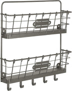 Spectrum Mail and Key Organizer for Wall, Vintage 2-Tier Mail Holder for Wall with 5 Key Hooks, Farmhouse Entryway Key and Ma