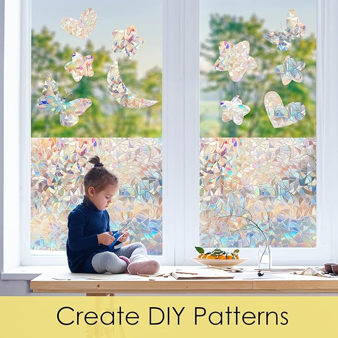 STATINT Privacy Window Film,Decorative Stained Glass Film,Rainbow Static Cling Heat Control Non-Adhesive Window Stickers for Home Door Decals,17.3 Inch X 13.1 Feet