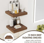 12 Inch Floating Shelves, 12" Deep Floating Shelf Wall Mounted, 12" Wall Shelves, Rustic Deep Bookshelf, Extra Deeper Display