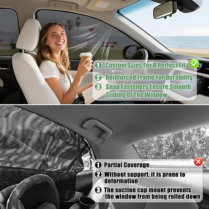 ZATOOTO Car Window Shades for Ford F150 2016-2024, 4 Pack F150 Sun Shade Side Window, Breathable Mesh Car Window Screen for Camping Napping Baby UV Protection
