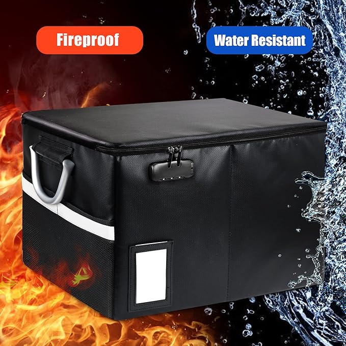 TOMKID Fireproof Document Box, Fireproof File Box with Lids, Important Document Organizer Box with Lock, Portable File Folder