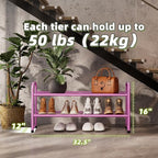 SUFAUY 2-Tier Mesh Shoe Rack, Closet Metal 33" Wide Shoe Shelf Heavy Duty, Pink