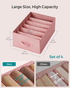 SONGMICS Set of 4 Large Size Wardrobe Clothes Organizers, 6-Compartment Foldable Drawer Organizers with Handles, 16.5 x 11.8 