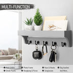 Rebee Vision Decorative Key Holder for Wall - Modern Farmhouse Wall Mount Mail Organizer Keys Hanger with Floating Shelf, 5 R
