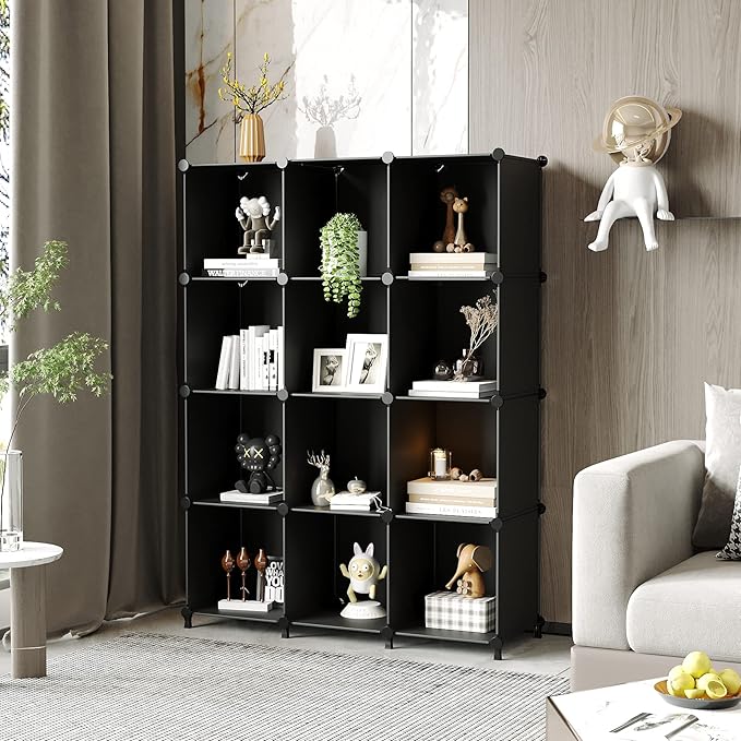 AWTATOS Cube Storage Organizer Closet Storage Shelves DIY Stackable Plastic Storage 12 Cube Bookshelf, Ideal Storage Organize