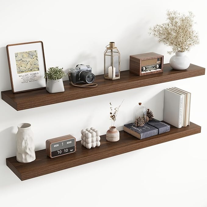 55 Inch Floating Shelves for Wall, 8 Inch Deep Floating Shelf for Storage & Display, Rustic Wall Mounted Shelf with Invisible