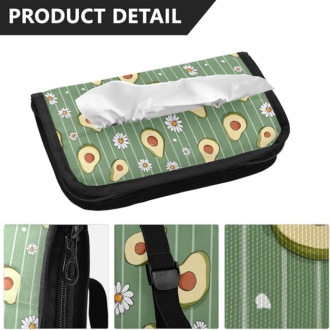 Car Tissue Holder Car Visor Organizer Tissue Box Holder for Car Sun Visor Organizer with Car Vehicle Accessories Essentials Interior for Women Men Green Striped Avocados and Daisies