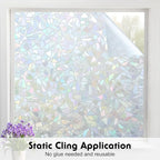 Volcanics Rainbow Window Privacy Film with Installation Tools, Decorative Stained Glass Window Film, Static Cling Heat Control Window Tinting Film Stickers, Grayish Silver, 17.5 x 78.7 inches