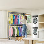M MZG Heavy Duty Rolling Garment Rack 3 Tiers Adjustable Wire Shelving Clothes Rack with 2 Rods and Side Hooks,Storage Closet
