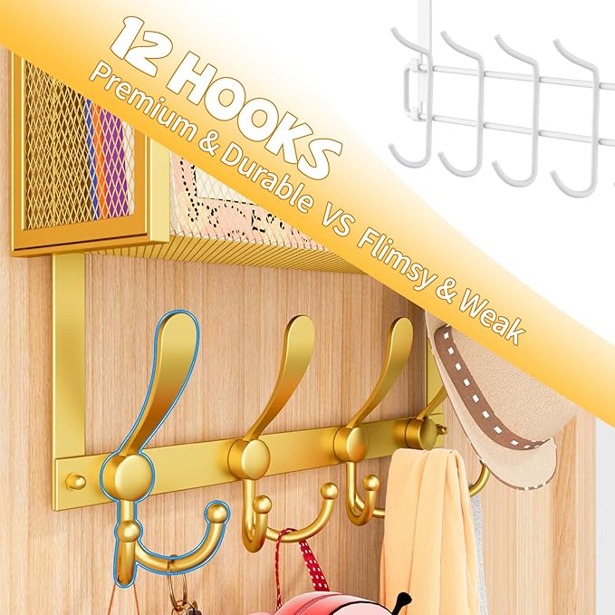 Kaiferty Over The Door Hooks Organizer, Coat Rack Over The Door Storage Hanger Towel Rack, Back of Door Storage Organizer for