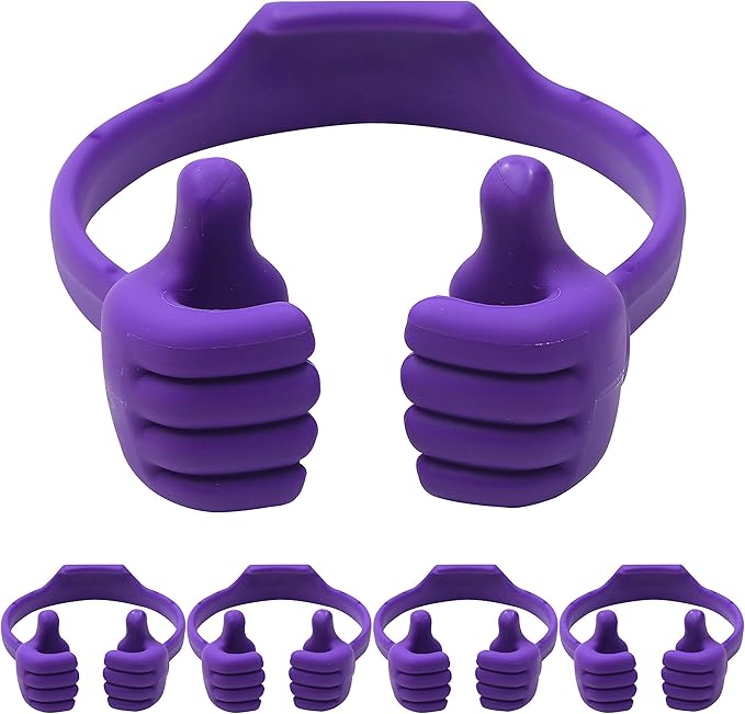 Honsky Cell Phone Tablet Stands (Pack of 5) Thumbs-up Cellphone Holder, Tablet Display Stand, Mobile Smartphone Mount Cradle for Desk Desktop - Universal, Multi-Angle, Cute, Purple