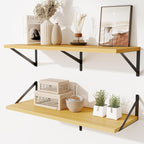 Floating Shelf for Wall,32" WX10 D Wood Floating Shelves with Sturdy Metal Bracket Set of 2,Wall Mounted Hanging Shelf for Ba