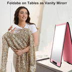 LPHUMEX Foldable Full Length Mirror Pink with Black Handles, 13x33 Portable Folding Body Mirror for Dance, Festival, Travel