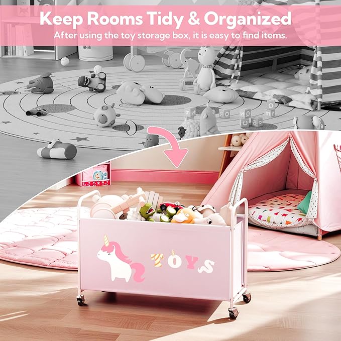 GRANNY SAYS Toy Box for Boys Girls, Extra Large Toy Chest Storage with Wheels, Metal Kids Toy Storage Organizer for Living Ro