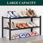 Smiry Bamboo Shoe Rack for Closet, 2 Tier Wooden Stackable Shoe Organizer, Free Standing Shoes Storage Shelf for Entryway, Fr