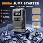 Jump Starter with Air Compressor, 6000A 150PSI Car Battery Jump Starter (10.0 Gas/8.0L Diesel) Battery Jumper Starter