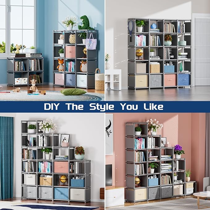 Mavivegue Book Shelf, 20 Cube Storage Organizer, DIY Bookcase, Metal Cube Bookshelf,Tall Book case for Bedroom, Living Room,O