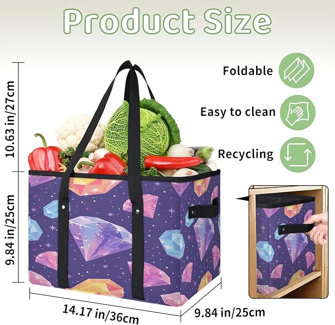 Reusable Grocery Bag, Foldable Large Shopping Tote Bag for Groceries Kitchen Picnic Car Trunk