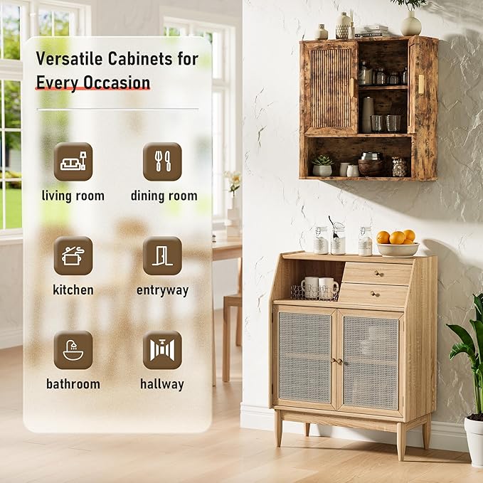 INNOD Bathroom Wall Cabinet, Wall-Mounted Medicine Cabinet with Adjustable Wood Shelf & Doors, Floating Bathroom Cabinet Over