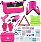 Roadside Emergency Car Kit for Vehicles, Pink Emergency Roadside Assistance kit with Car First Aid Kit, Thoughtful Car Emerge
