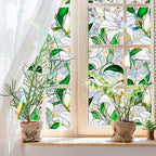 Niviy Window Privacy Film Lily White Flowers Stained Glass Window Film, Sun Protection Decals for Car Moonroof, Static Cling Rainbow Sticker Covering for Wedding Home Door (16.93 x 39.37inch)