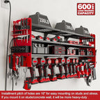 12 Cordless Drill Holder Large Power Tool Organizer Wall Mount with Side Pegboard & Screwdriver Holder, 4-Tier Heavy Duty Met