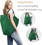 BeeGreen Christmas Green Reusable Grocery Bags with Zipper Storage Pouch 10 Packs Dark Green Reusable Shopping Bags Bulk Foldable-Machine Washable