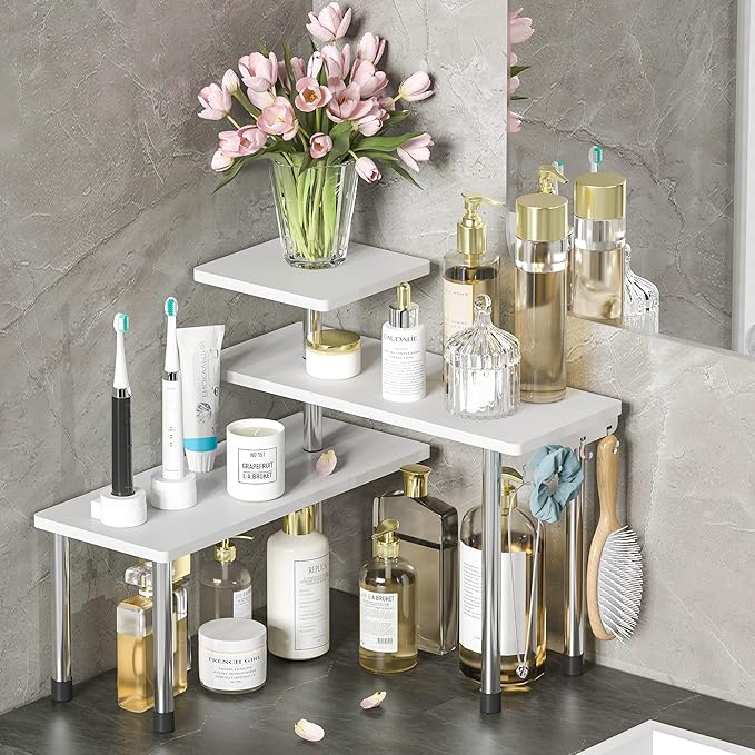 ZHWS Bathroom Counter Organizer Corner Shelf – Bathroom Organization Bamboo 3 Tier Spice Rack Makeup Organizer Bookshelf Spac