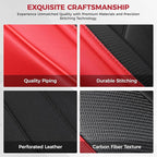 FREESOO Red Black Front Car Seat Covers - Faux Nappa Leather Seat Covers for Cars, with Carbon Fiber Texture Seatbelt Pads, I