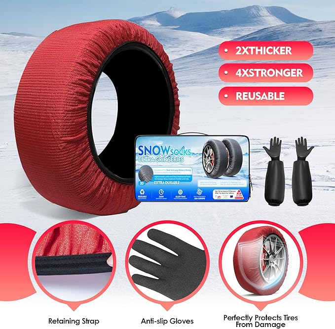 K-Musculo Snow Socks for Tires, Snow Socks Snow for Car SUV Pickup Easy to Use, Ultimate Grip, Washable.100 KM Safely In The 