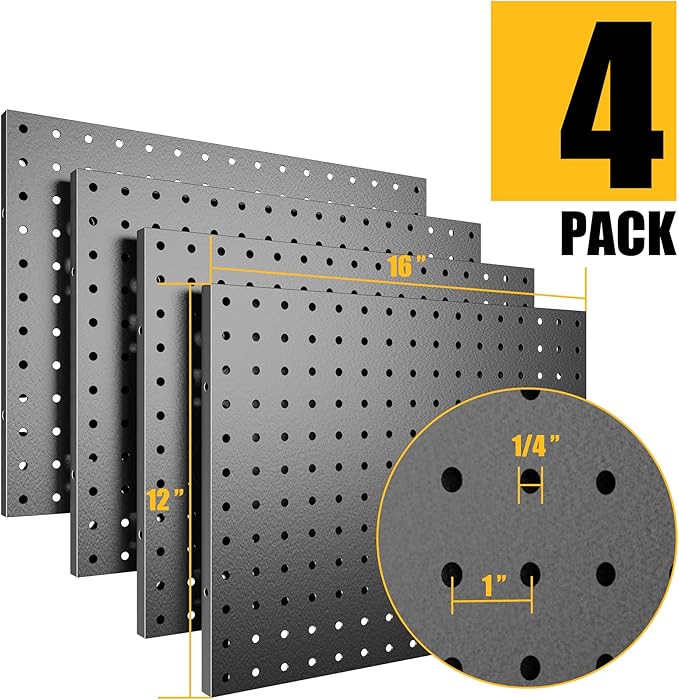 Spampur Peg Board, 4 Pack Metal Pegboard Panels Black Pegboards Wall Organizer, Tools Pegboard Storage System for Workbench, 