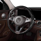 Car Steering Wheel Cover for Subaru Forester, Outback, Crosstrek, Impreza WRX - Carbon Fiber Pattern Protective Cover in Black Compatible with 15-inch Wheels Decorative Modification Accessories