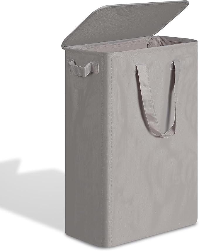 efluky Slim Laundry Basket with Lid, Narrow Laundry Hamper with Handles, Collapsible Dirty Clothes Hamper, Tall Laundry Bin f