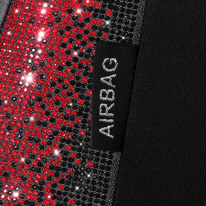 CAR PASS Bling Diamond Black Leather Car Seat Covers for 2 Front Interior Sets, Waterproof Shining Glitter Sparkly Crystal Un