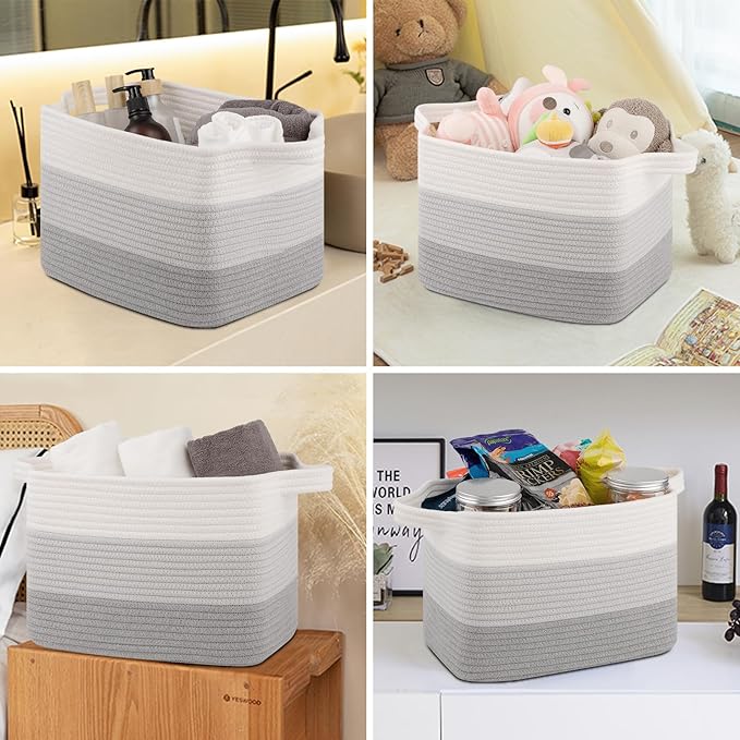OIASKET Storage Baskets for Organizing, Woven Baskets for Shelves, Rectangle Decorative Organizer for Storage Clothes, Toy, B