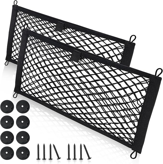 Small Cargo Net for Car Trunk Storage,2 Pack Elastic Mesh Net Pocket Organizer Pouch Bag,Stretchable Automotive Cargo Nets wit